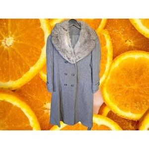 Prime Source Long Double Breasted Wool Coat with Faux‎ Fur Collar